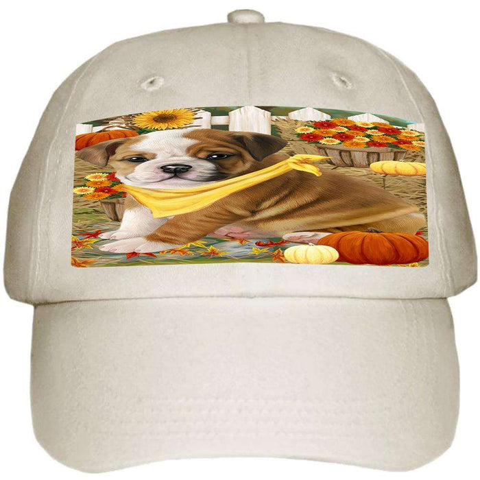 Fall Autumn Greeting Bulldog with Pumpkins Ball Hat Cap HAT55866