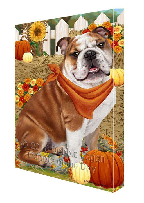 Fall Autumn Greeting Bulldog with Pumpkins Canvas Print Wall Art Décor CVS72584