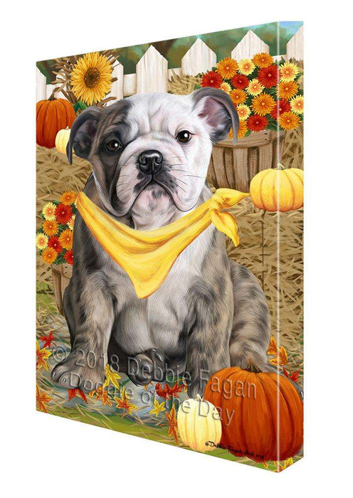 Fall Autumn Greeting Bulldog with Pumpkins Canvas Print Wall Art Décor CVS72593