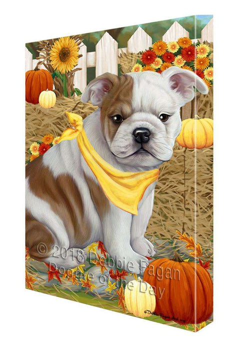 Fall Autumn Greeting Bulldog with Pumpkins Canvas Print Wall Art Décor CVS72602