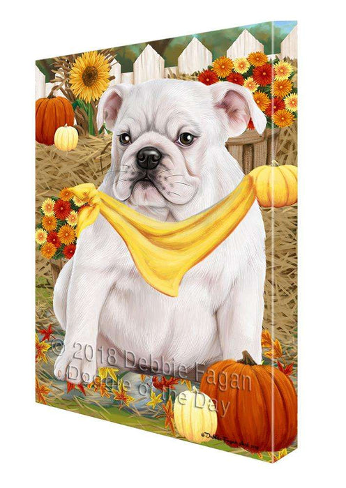 Fall Autumn Greeting Bulldog with Pumpkins Canvas Print Wall Art Décor CVS72611