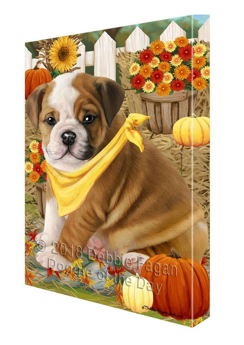 Fall Autumn Greeting Bulldog with Pumpkins Canvas Print Wall Art Décor CVS72620