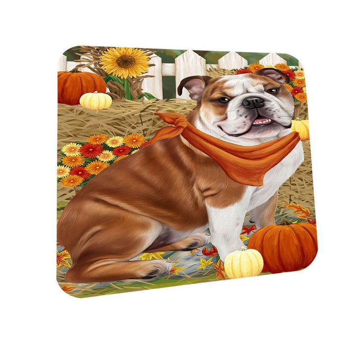 Fall Autumn Greeting Bulldog with Pumpkins Coasters Set of 4 CST50654