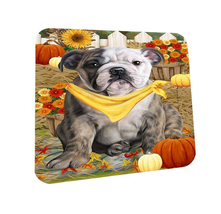 Fall Autumn Greeting Bulldog with Pumpkins Coasters Set of 4 CST50655