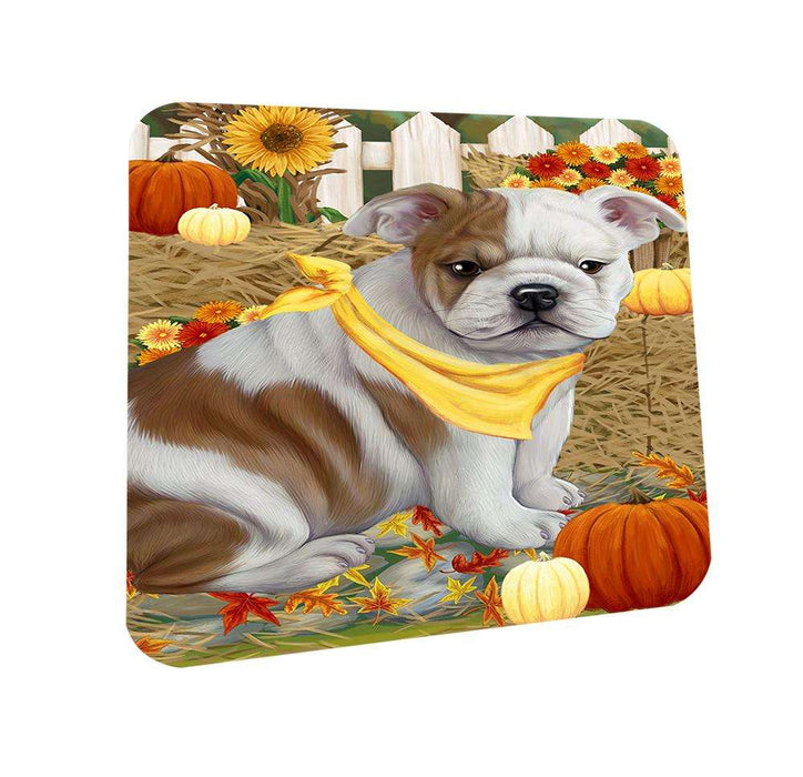 Fall Autumn Greeting Bulldog with Pumpkins Coasters Set of 4 CST50656