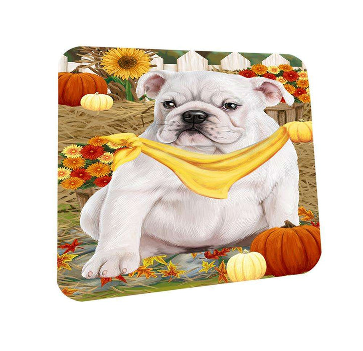 Fall Autumn Greeting Bulldog with Pumpkins Coasters Set of 4 CST50657