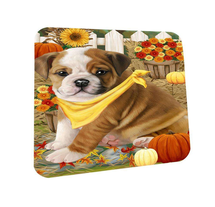 Fall Autumn Greeting Bulldog with Pumpkins Coasters Set of 4 CST50658