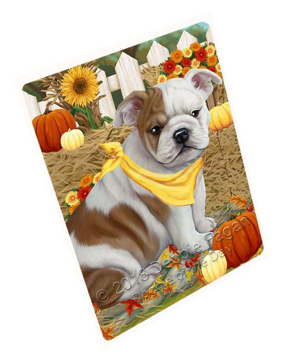 Fall Autumn Greeting Bulldog with Pumpkins Cutting Board C56151