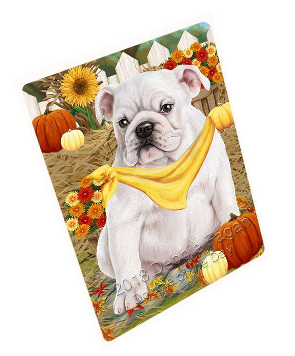 Fall Autumn Greeting Bulldog with Pumpkins Cutting Board C56154