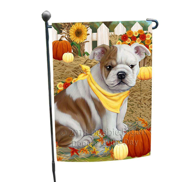 Fall Autumn Greeting Bulldog with Pumpkins Garden Flag GFLG0590