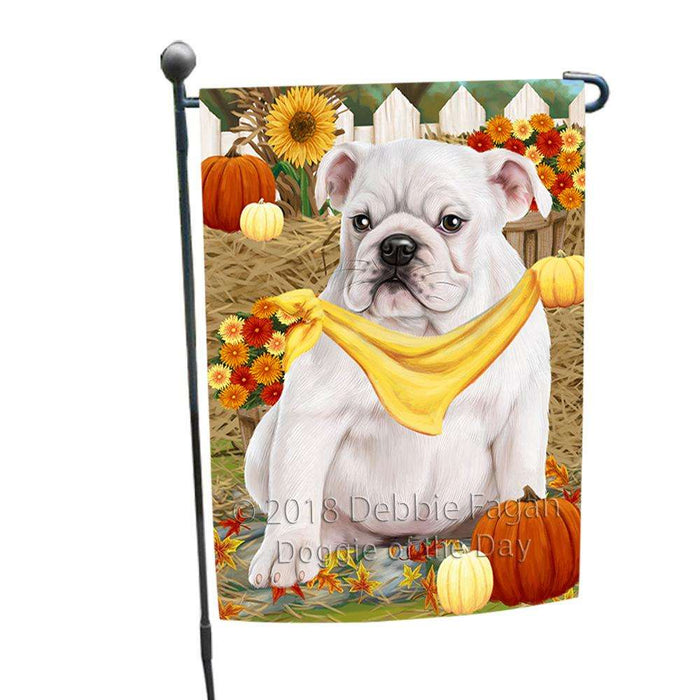 Fall Autumn Greeting Bulldog with Pumpkins Garden Flag GFLG0591