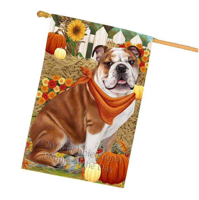 Fall Autumn Greeting Bulldog with Pumpkins House Flag FLG50724