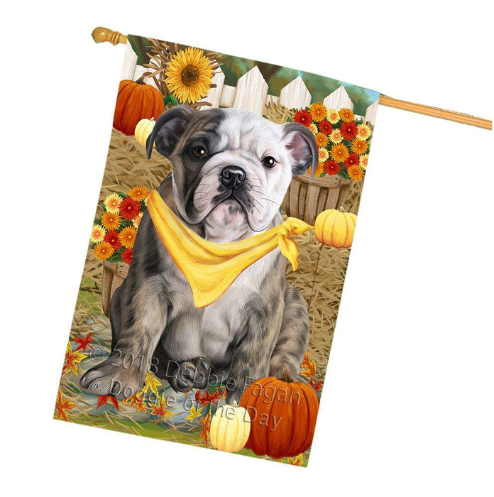 Fall Autumn Greeting Bulldog with Pumpkins House Flag FLG50725