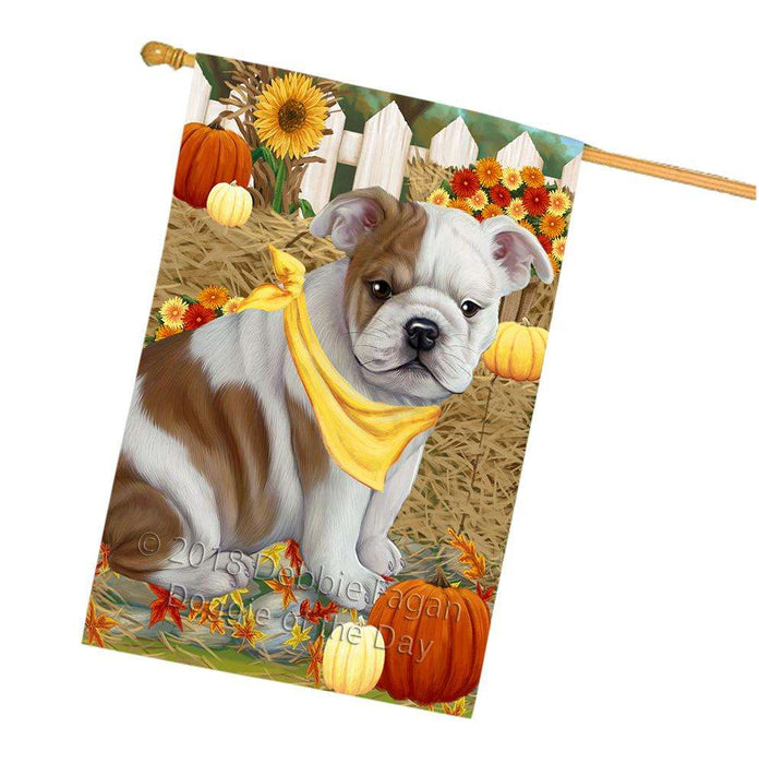 Fall Autumn Greeting Bulldog with Pumpkins House Flag FLG50726