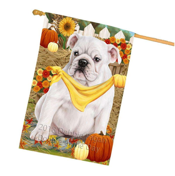 Fall Autumn Greeting Bulldog with Pumpkins House Flag FLG50727