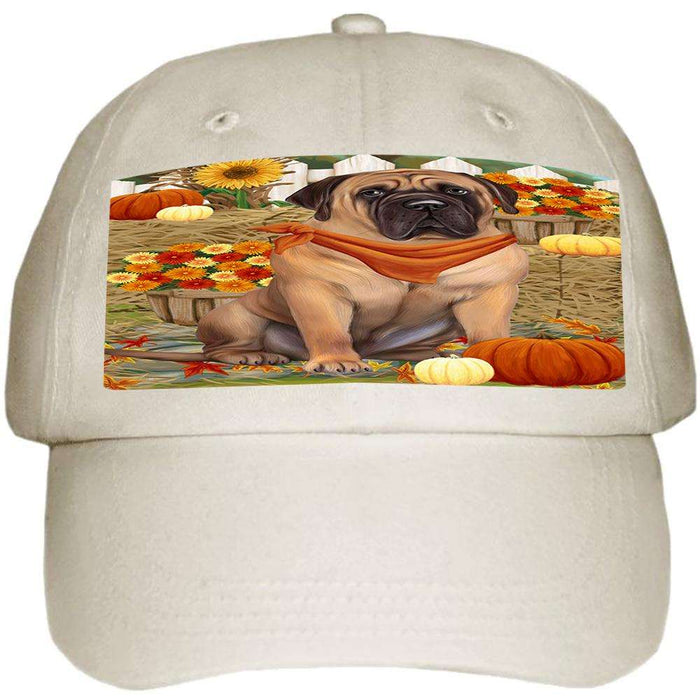 Fall Autumn Greeting Bullmastiff Dog with Pumpkins Ball Hat Cap HAT55869