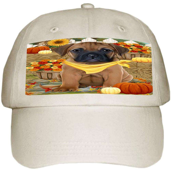 Fall Autumn Greeting Bullmastiff Dog with Pumpkins Ball Hat Cap HAT55872