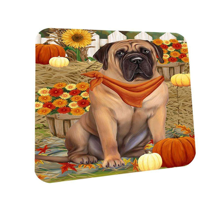 Fall Autumn Greeting Bullmastiff Dog with Pumpkins Coasters Set of 4 CST50659
