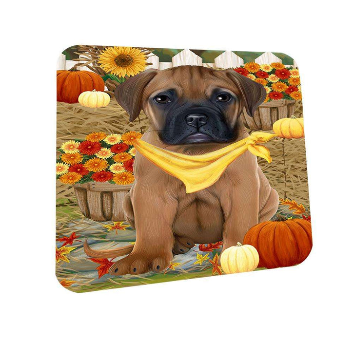 Fall Autumn Greeting Bullmastiff Dog with Pumpkins Coasters Set of 4 CST50660