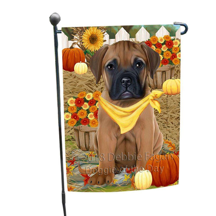 Fall Autumn Greeting Bullmastiff Dog with Pumpkins Garden Flag GFLG0594