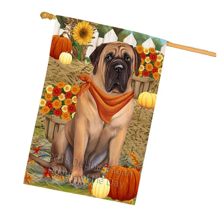 Fall Autumn Greeting Bullmastiff Dog with Pumpkins House Flag FLG50729