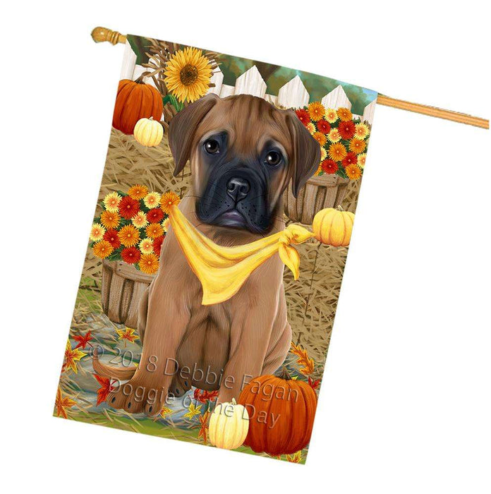 Fall Autumn Greeting Bullmastiff Dog with Pumpkins House Flag FLG50730