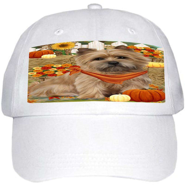 Fall Autumn Greeting Cairn Terrier Dog with Pumpkins Ball Hat Cap HAT55875