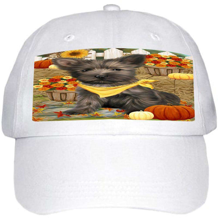 Fall Autumn Greeting Cairn Terrier Dog with Pumpkins Ball Hat Cap HAT55878