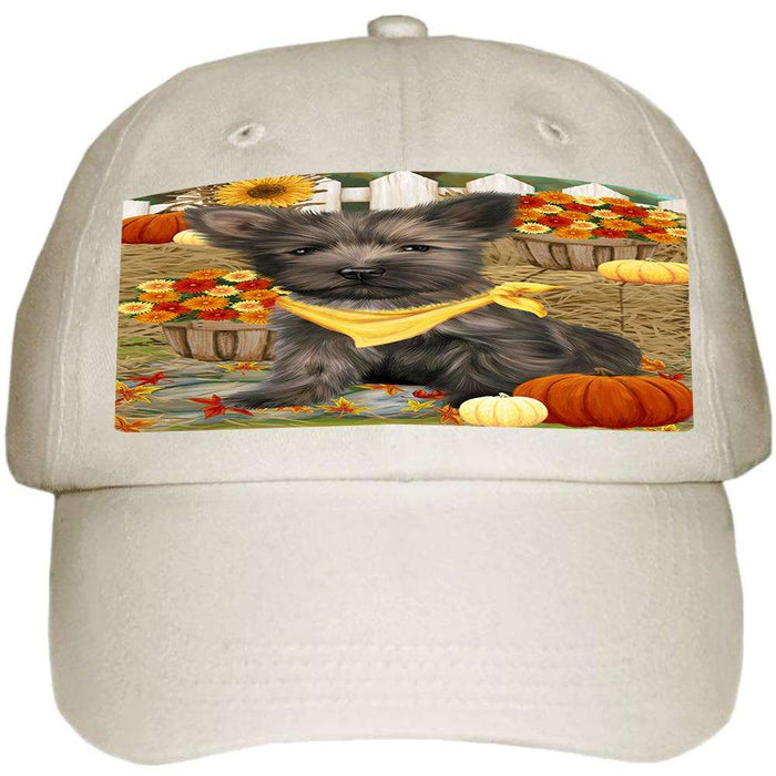 Fall Autumn Greeting Cairn Terrier Dog with Pumpkins Ball Hat Cap HAT55878