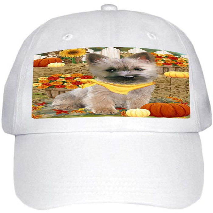 Fall Autumn Greeting Cairn Terrier Dog with Pumpkins Ball Hat Cap HAT55881