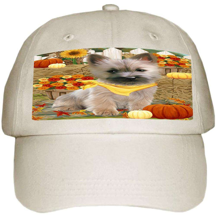 Fall Autumn Greeting Cairn Terrier Dog with Pumpkins Ball Hat Cap HAT55881