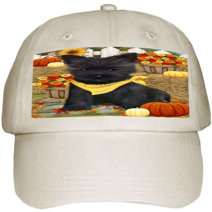 Fall Autumn Greeting Cairn Terrier Dog with Pumpkins Ball Hat Cap HAT55884