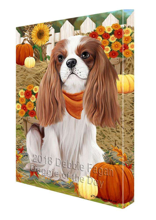 Fall Autumn Greeting Cavalier King Charles Spaniel Dog with Pumpkins Canvas Print Wall Art Décor CVS72683