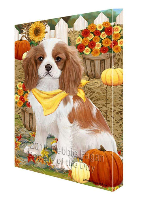 Fall Autumn Greeting Cavalier King Charles Spaniel Dog with Pumpkins Canvas Print Wall Art Décor CVS72692