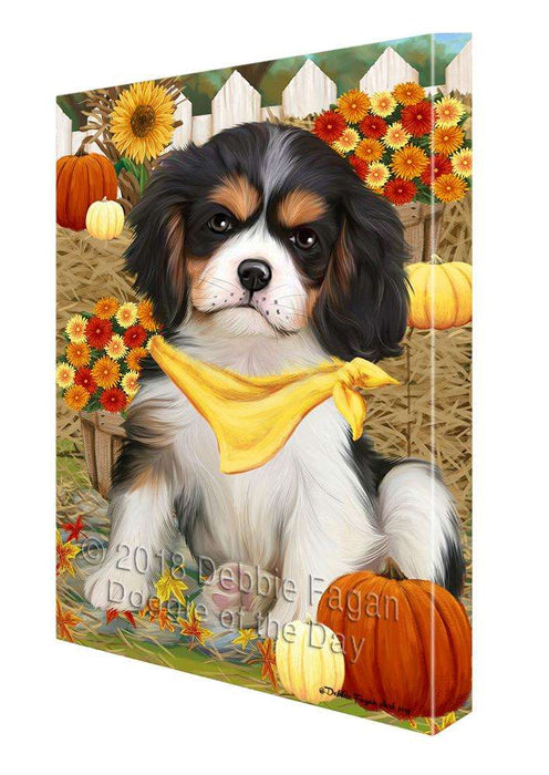 Fall Autumn Greeting Cavalier King Charles Spaniel Dog with Pumpkins Canvas Print Wall Art Décor CVS72701