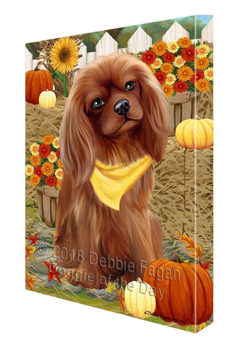 Fall Autumn Greeting Cavalier King Charles Spaniel Dog with Pumpkins Canvas Print Wall Art Décor CVS72710