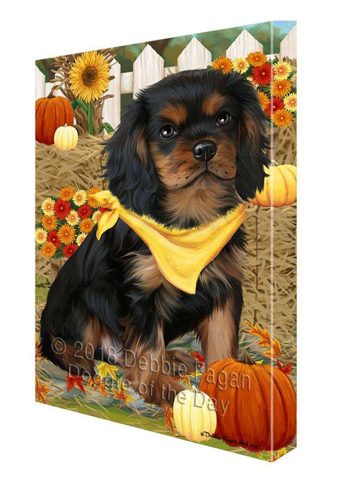 Fall Autumn Greeting Cavalier King Charles Spaniel Dog with Pumpkins Canvas Print Wall Art Décor CVS72719