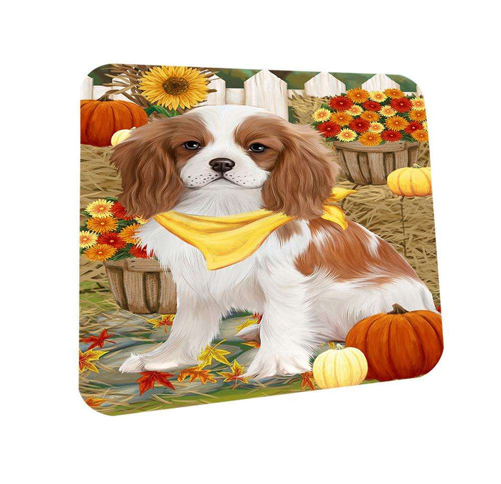 Fall Autumn Greeting Cavalier King Charles Spaniel Dog with Pumpkins Coasters Set of 4 CST50666