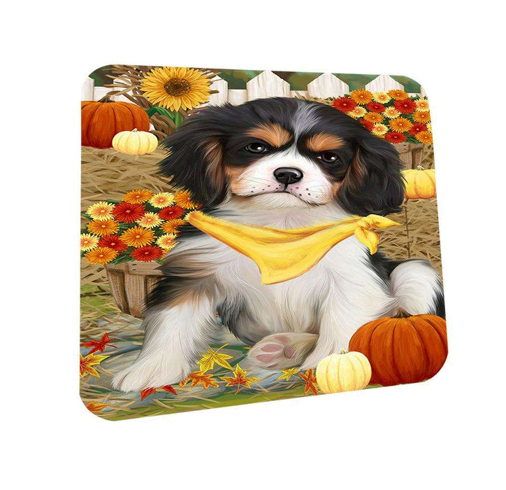 Fall Autumn Greeting Cavalier King Charles Spaniel Dog with Pumpkins Coasters Set of 4 CST50667