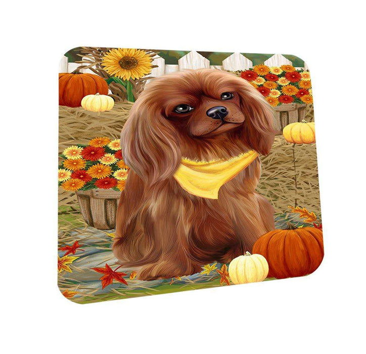 Fall Autumn Greeting Cavalier King Charles Spaniel Dog with Pumpkins Coasters Set of 4 CST50668