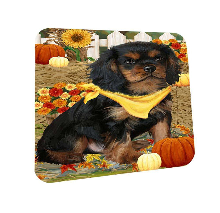 Fall Autumn Greeting Cavalier King Charles Spaniel Dog with Pumpkins Coasters Set of 4 CST50669