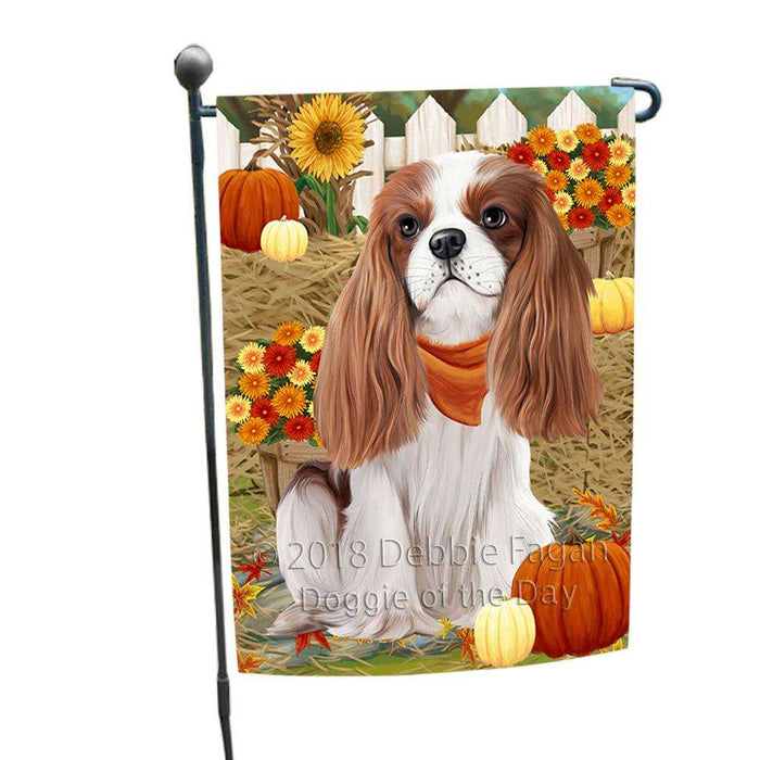 Fall Autumn Greeting Cavalier King Charles Spaniel Dog with Pumpkins Garden Flag GFLG0599
