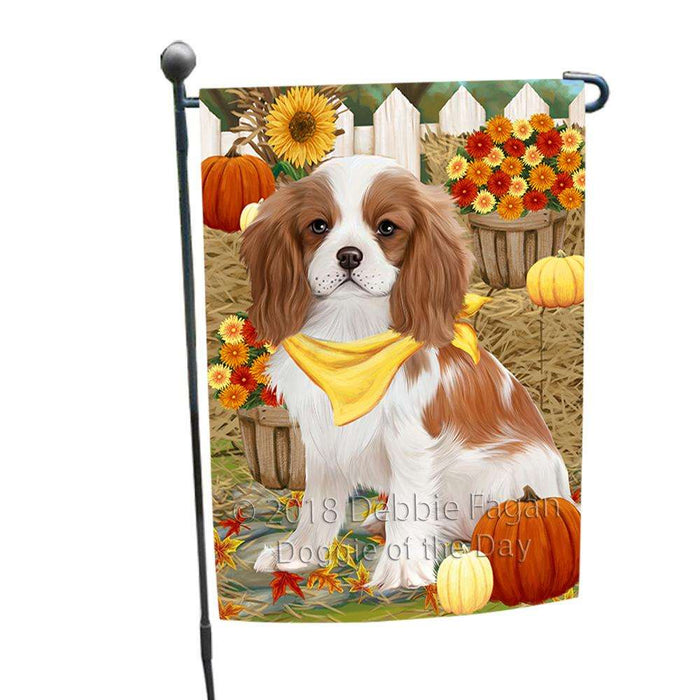 Fall Autumn Greeting Cavalier King Charles Spaniel Dog with Pumpkins Garden Flag GFLG0600