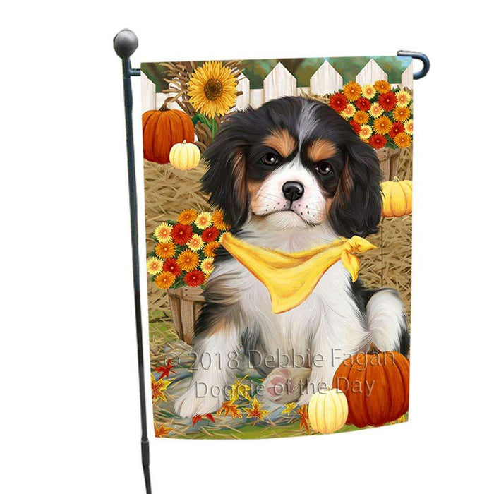 Fall Autumn Greeting Cavalier King Charles Spaniel Dog with Pumpkins Garden Flag GFLG0601