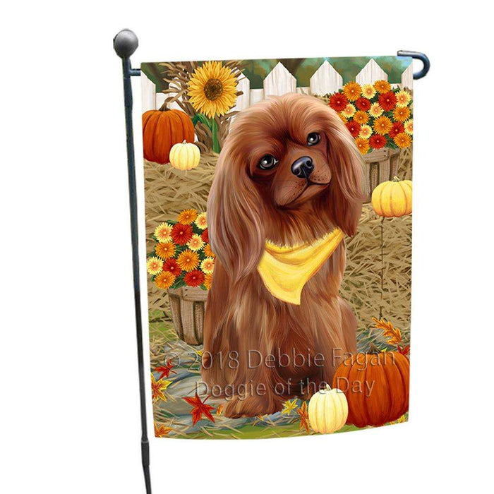Fall Autumn Greeting Cavalier King Charles Spaniel Dog with Pumpkins Garden Flag GFLG0602