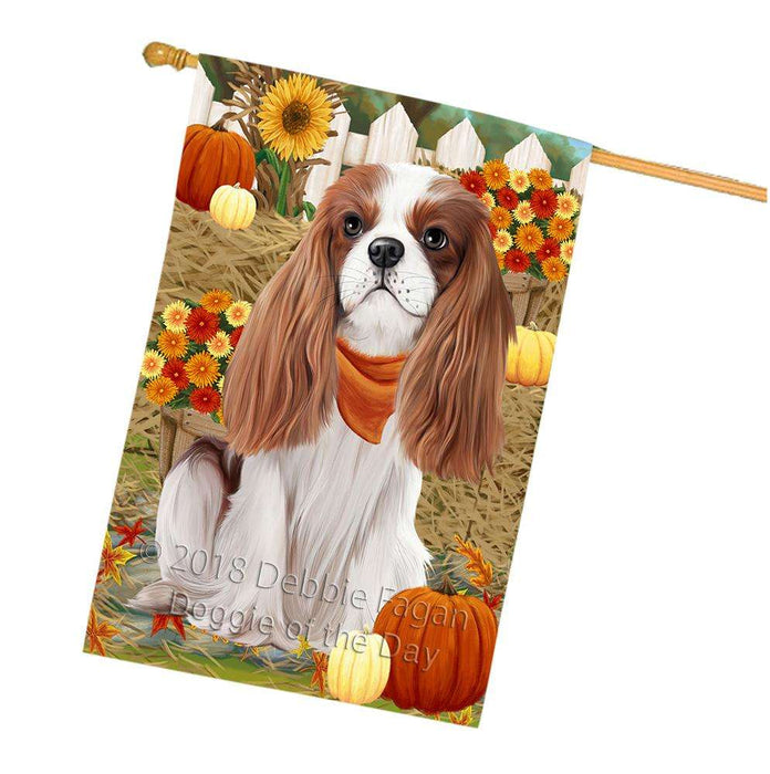 Fall Autumn Greeting Cavalier King Charles Spaniel Dog with Pumpkins House Flag FLG50735