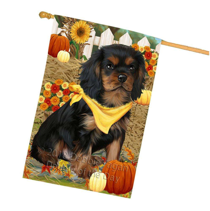 Fall Autumn Greeting Cavalier King Charles Spaniel Dog with Pumpkins House Flag FLG50739