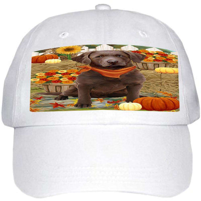 Fall Autumn Greeting Chesapeake Bay Retriever Dog with Pumpkins Ball Hat Cap HAT55902