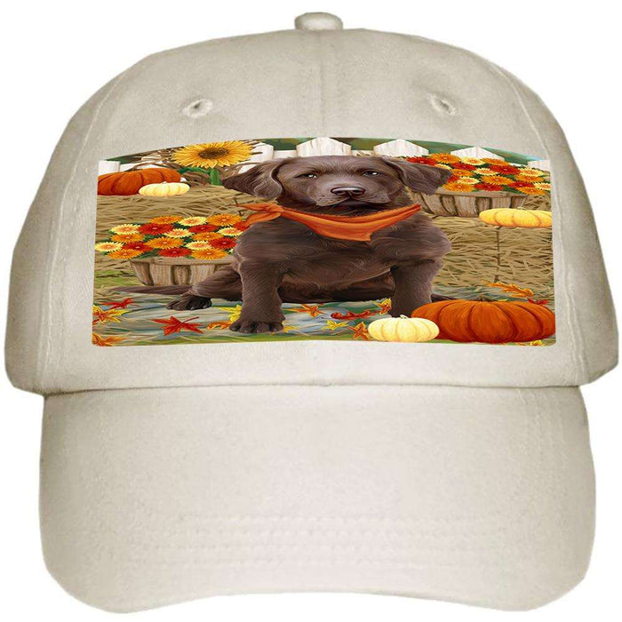 Fall Autumn Greeting Chesapeake Bay Retriever Dog with Pumpkins Ball Hat Cap HAT55902