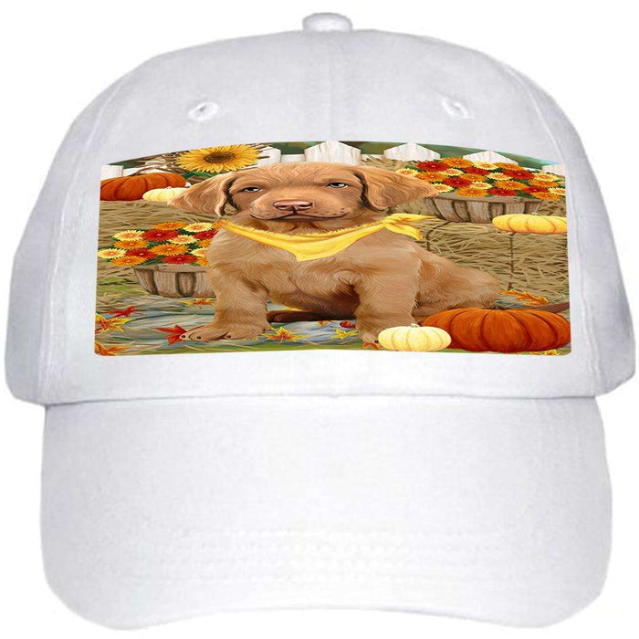 Fall Autumn Greeting Chesapeake Bay Retriever Dog with Pumpkins Ball Hat Cap HAT55905